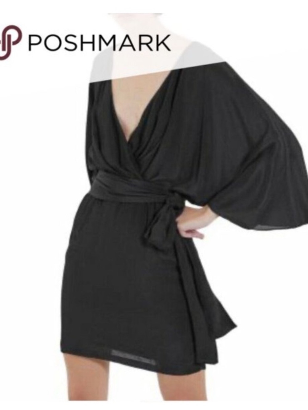 The Kooples Black Modern Kimono Dress with Tie Back